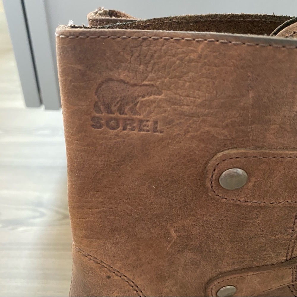 Sorel Joan of Arctic Leather Wedge Boots 9 Brown - Picture 3 of 6